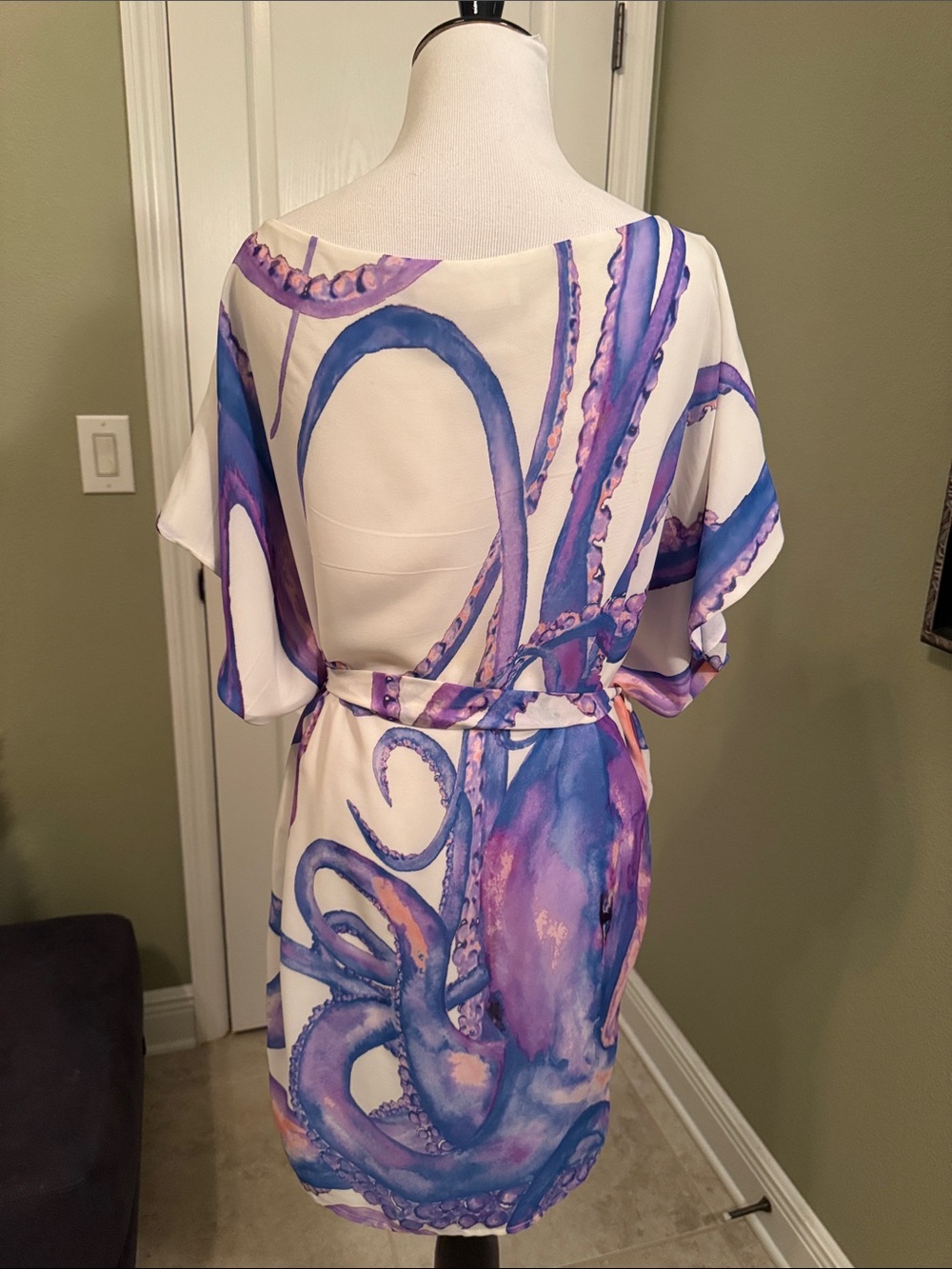 White Dress with Purple & Blue Octopus Print - Picture 4 of 9